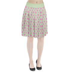 Roses Flowers Pink And Pastel Lime Green Pattern With Retro Dots Pleated Skirt by genx