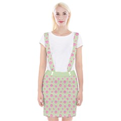 Roses Flowers Pink And Pastel Lime Green Pattern With Retro Dots Braces Suspender Skirt by genx