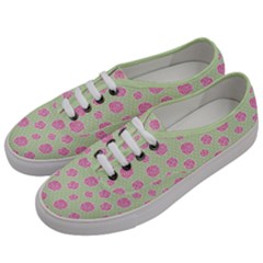 Roses Flowers Pink And Pastel Lime Green Pattern With Retro Dots Men s Classic Low Top Sneakers by genx