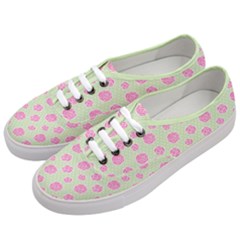 Roses Flowers Pink And Pastel Lime Green Pattern With Retro Dots Women s Classic Low Top Sneakers by genx