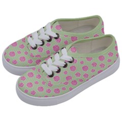 Roses Flowers Pink And Pastel Lime Green Pattern With Retro Dots Kids  Classic Low Top Sneakers by genx