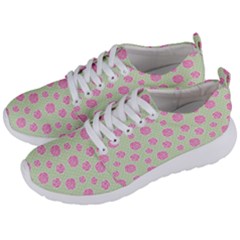 Roses Flowers Pink And Pastel Lime Green Pattern With Retro Dots Men s Lightweight Sports Shoes by genx