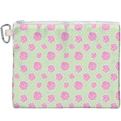 Roses Flowers Pink And Pastel Lime Green Pattern With Retro Dots Canvas Cosmetic Bag (xxxl) by genx