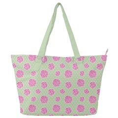 Roses Flowers Pink And Pastel Lime Green Pattern With Retro Dots Full Print Shoulder Bag by genx