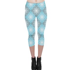 White Light Blue Gray Tile Capri Leggings  by Pakrebo