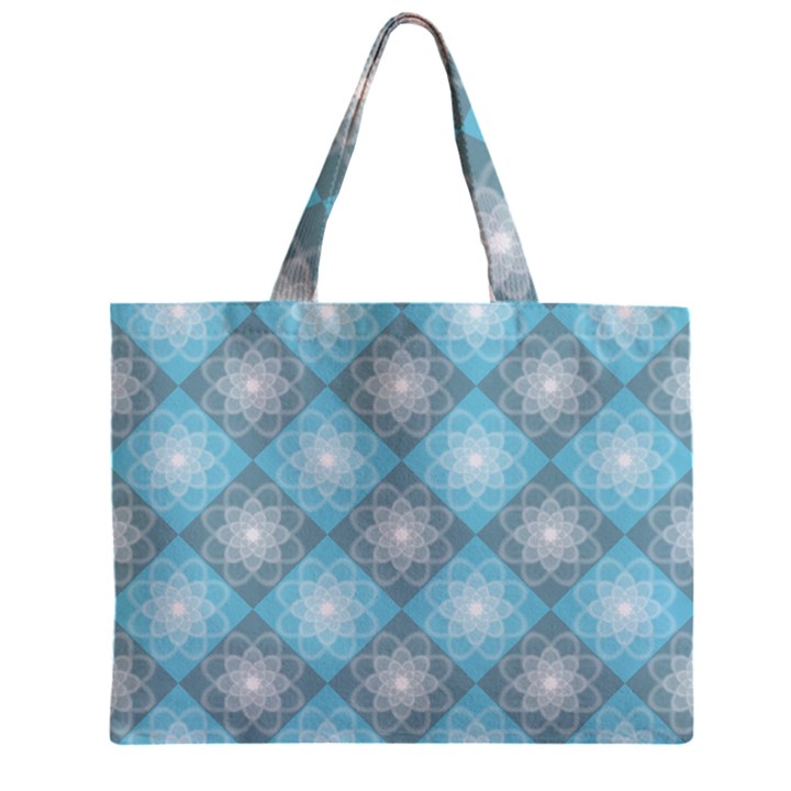 White Light Blue Gray Tile Zipper Mini Tote Bag