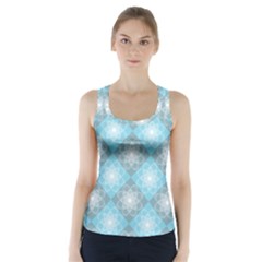 White Light Blue Gray Tile Racer Back Sports Top by Pakrebo