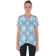 White Light Blue Gray Tile Cut Out Side Drop Tee by Pakrebo