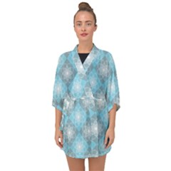 White Light Blue Gray Tile Half Sleeve Chiffon Kimono by Pakrebo