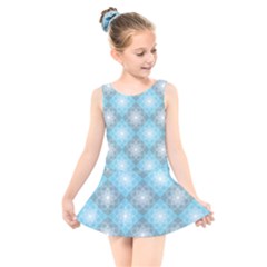 White Light Blue Gray Tile Kids  Skater Dress Swimsuit by Pakrebo