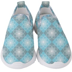 White Light Blue Gray Tile Kids  Slip On Sneakers by Pakrebo