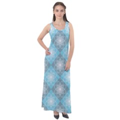 White Light Blue Gray Tile Sleeveless Velour Maxi Dress