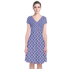 Wreath Differences Indigo Deep Blue Short Sleeve Front Wrap Dress by Pakrebo