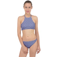 Wreath Differences Indigo Deep Blue Racer Front Bikini Set by Pakrebo