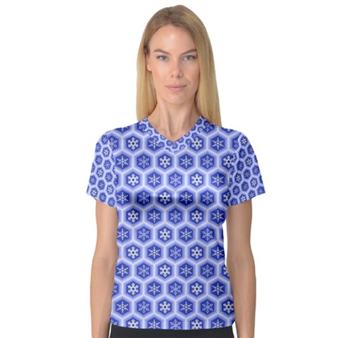 A Hexagonal Pattern Unidirectional V-neck Sport Mesh Tee by Pakrebo