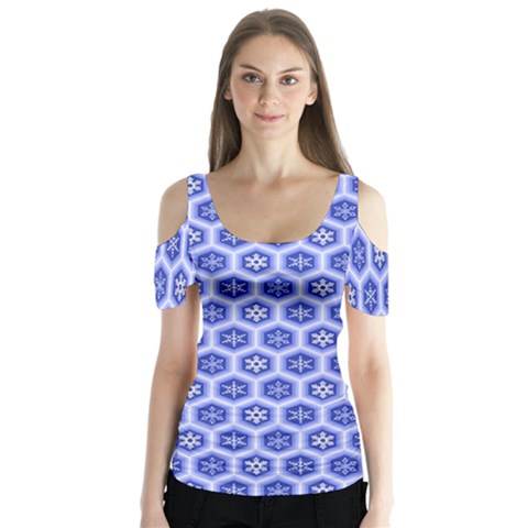 A Hexagonal Pattern Unidirectional Butterfly Sleeve Cutout Tee  by Pakrebo