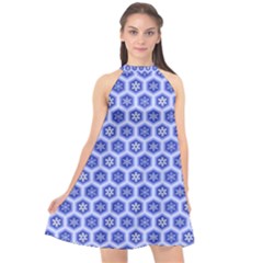 A Hexagonal Pattern Unidirectional Halter Neckline Chiffon Dress  by Pakrebo