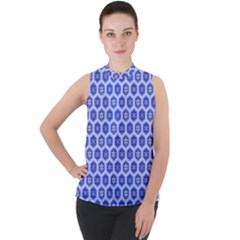 A Hexagonal Pattern Unidirectional Mock Neck Chiffon Sleeveless Top