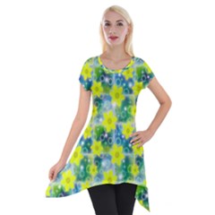 Narcissus Yellow Flowers Winter Short Sleeve Side Drop Tunic by Pakrebo