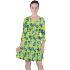 Narcissus Yellow Flowers Winter Ruffle Dress by Pakrebo