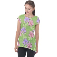 Lily Flowers Green Plant Natural Cap Sleeve High Low Top by Pakrebo