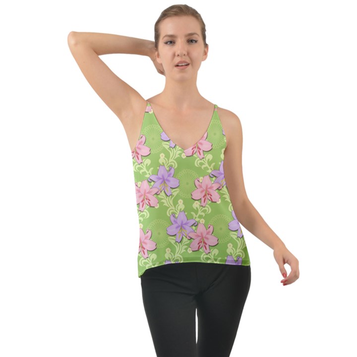 Lily Flowers Green Plant Natural Chiffon Cami