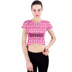 Heart Pink Crew Neck Crop Top by Pakrebo