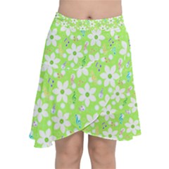 Zephyranthes Candida White Flowers Chiffon Wrap Front Skirt by Pakrebo