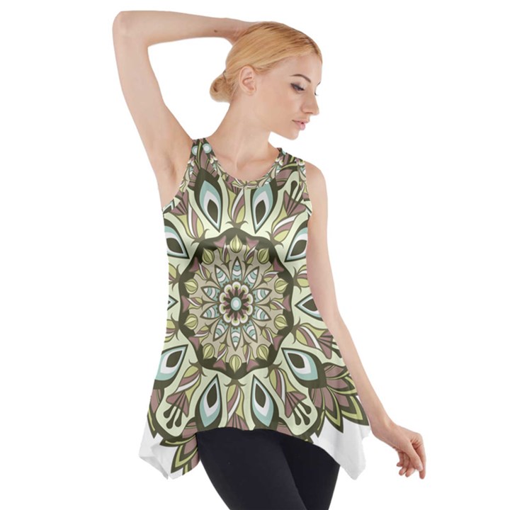 Mandala Pattern Round Floral Side Drop Tank Tunic