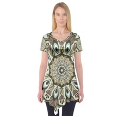 Mandala Pattern Round Floral Short Sleeve Tunic 