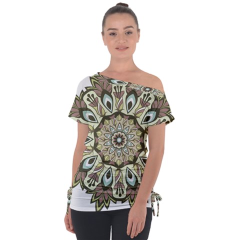 Mandala Pattern Round Floral Tie-up Tee by Pakrebo