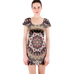 Seamless Pattern Floral Flower Short Sleeve Bodycon Dress