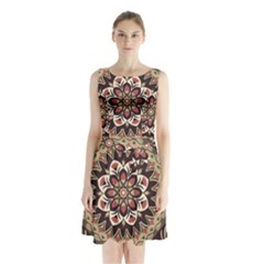 Seamless Pattern Floral Flower Sleeveless Waist Tie Chiffon Dress by Pakrebo