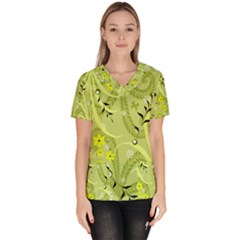 Seamless Pattern Green Garden Women s V-neck Scrub Top by Pakrebo