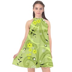 Seamless Pattern Green Garden Halter Neckline Chiffon Dress  by Pakrebo