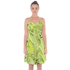 Seamless Pattern Green Garden Ruffle Detail Chiffon Dress by Pakrebo