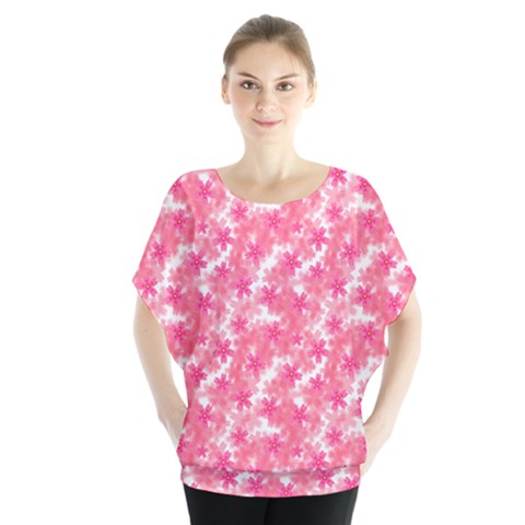 Phlox Spring April May Pink Batwing Chiffon Blouse by Pakrebo