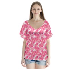 Phlox Spring April May Pink V-neck Flutter Sleeve Top by Pakrebo