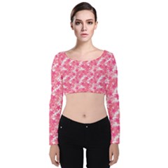 Phlox Spring April May Pink Velvet Long Sleeve Crop Top by Pakrebo