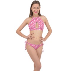 Phlox Spring April May Pink Cross Front Halter Bikini Set by Pakrebo