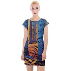 Woods Trees Abstract Scene Forest Cap Sleeve Bodycon Dress by Pakrebo