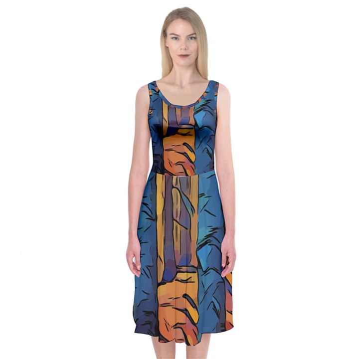 Woods Trees Abstract Scene Forest Midi Sleeveless Dress