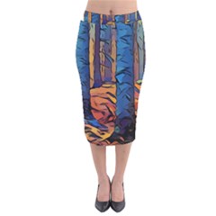 Woods Trees Abstract Scene Forest Velvet Midi Pencil Skirt by Pakrebo