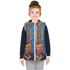 Woods Trees Abstract Scene Forest Kids  Hooded Puffer Vest by Pakrebo