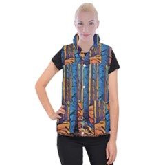 Woods Trees Abstract Scene Forest Women s Button Up Vest by Pakrebo