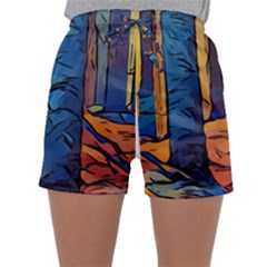 Woods Trees Abstract Scene Forest Sleepwear Shorts by Pakrebo