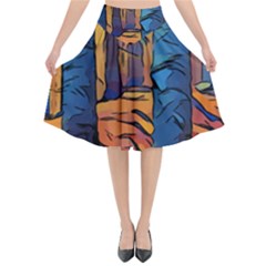 Woods Trees Abstract Scene Forest Flared Midi Skirt by Pakrebo