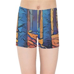 Woods Trees Abstract Scene Forest Kids  Sports Shorts by Pakrebo