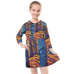 Woods Trees Abstract Scene Forest Kids  Quarter Sleeve Shirt Dress by Pakrebo