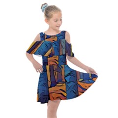 Woods Trees Abstract Scene Forest Kids  Shoulder Cutout Chiffon Dress by Pakrebo